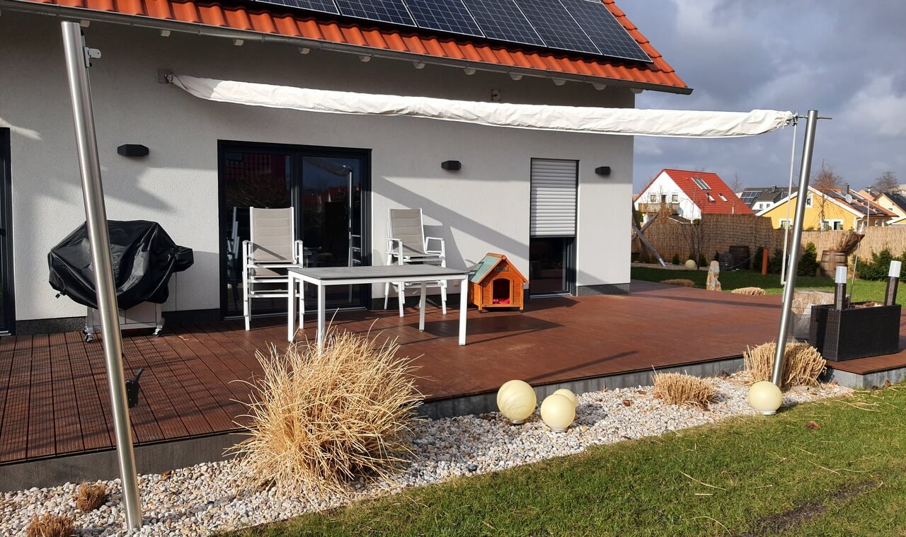 Sonnensegel selber bauen Diagonalwelle zum manuellen Aufrollen